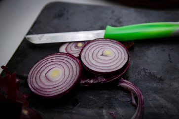 
chopped onion on a wooden board