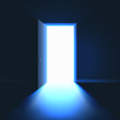 © Ihor - Open Door in dark room symbol of hope solution or opportunity. Light in room through open door. Vector illustration