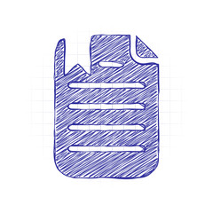 Poster - document with text and bookmark. Hand drawn sketched picture with scribble fill. Blue ink. Doodle on white background