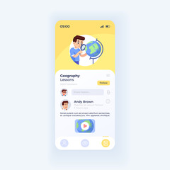 Internet education application smartphone interface vector template. Mobile app page light theme design layout. Lessons list screen. Flat UI for application. Online teacher page on phone display