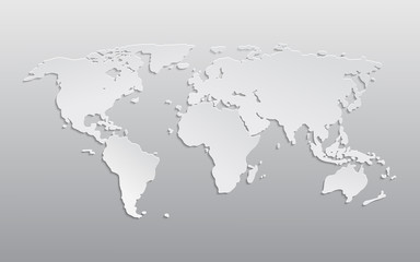 white paper world map. 3d atlas earth with continents america, europe, asia, africa. graphic planet 