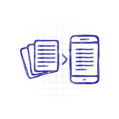 Poster - Convert to electronic document. Hand drawn sketched picture with scribble fill. Blue ink. Doodle on white background