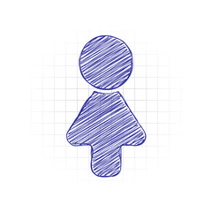Aufkleber - Female symbol. Simple icon of woman. Hand drawn sketched picture with scribble fill. Blue ink. Doodle on white background