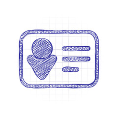 Poster - Identification card icon. Linear style. Hand drawn sketched picture with scribble fill. Blue ink. Doodle on white background
