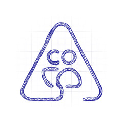 Aufkleber - Man and woman in warning triangle. Sign for pedestrians. Linear icon with thin outline. One line style. Hand drawn sketched picture with scribble fill. Blue ink. Doodle on white background