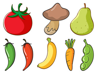 Wall Mural - Large set of fruits and vegetables on white background