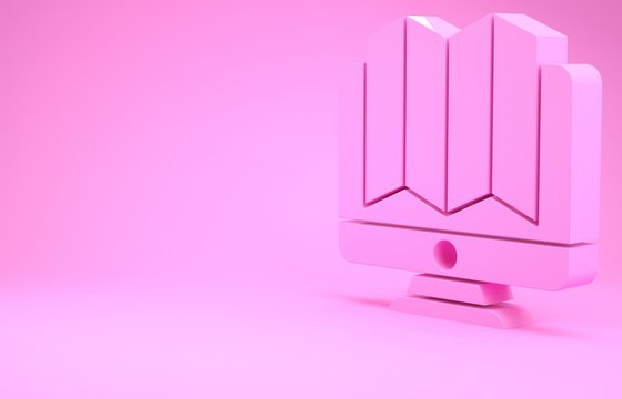 Pink Location of the forest on a map in monitor icon isolated on pink background. Minimalism concept. 3d illustration 3D render