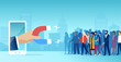© Feodora - Vector of a diverse group of people being attracted by hand holding magnet into social media