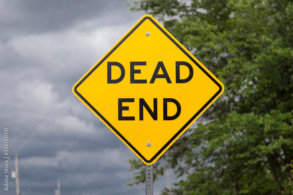 Yellow DEAD END road sign (USA/North American road sign) Stock