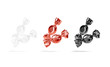 Blank black, white and red hard candy foil wrapper mockup,