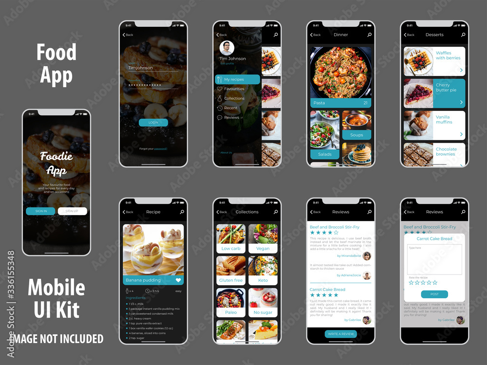 Food Recipes App Ui Kit Stock Vector | Adobe Stock