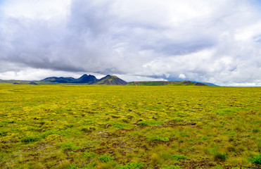 Sticker - Beautiful Iceland highlands with moss-covered volcano formations