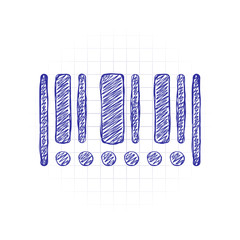 Poster - Barcode icon. Circles instead of numbers. Hand drawn sketched picture with scribble fill. Blue ink. Doodle on white background
