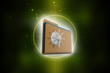 Poster - Yellow folder and lock. Data security concept. 3D rendering