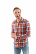 © be free - Sparkly personality. Happy man isolated on white. Handsome man in casual style. Young man with charming smile. Caucasian man with unshaven face. Single guy or bachelor. Fashion and style