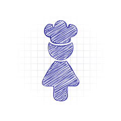 Poster - Chef woman simple silhouette. Kitchen icon. Hand drawn sketched picture with scribble fill. Blue ink. Doodle on white background