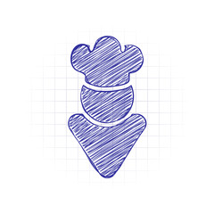 Poster - Chef of kitchen with hat. Kitchen logo, simple icon. Hand drawn sketched picture with scribble fill. Blue ink. Doodle on white background