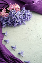 Wall Mural - bouquet of hyacinths on gray old wooden table