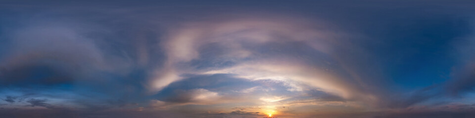 Wall Mural - dark blue sky before sunset with beautiful awesome clouds. seamless hdri panorama 360 degrees angle 