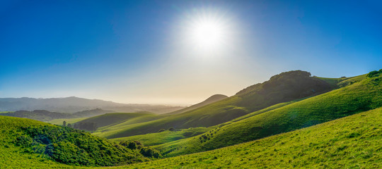  Panorama of Sun, Sky, Hills, Pastures, Valley,