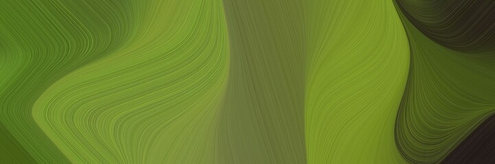 Poster - elegant decorative horizontal banner with olive drab, very dark green and dark olive green colors. fluid curved flowing waves and curves