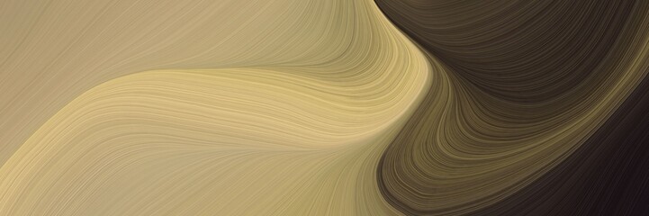 Poster - elegant decorative designed horizontal banner with dark khaki, very dark green and pastel brown colors. fluid curved flowing waves and curves