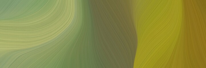 Poster - elegant moving designed horizontal header with pastel brown, olive and dark sea green colors. fluid curved lines with dynamic flowing waves and curves
