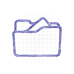 Poster - Folder of documents, portfolio with files, linear outline business icon. Hand drawn sketched picture with scribble fill. Blue ink. Doodle on white background