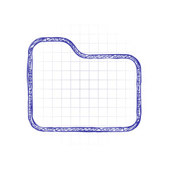 Poster - Folder of documents, portfolio with files, linear outline business icon. Hand drawn sketched picture with scribble fill. Blue ink. Doodle on white background