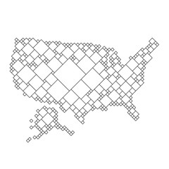 Leinwandbilder - United States of America, USA map from black pattern from a grid of squares of different sizes . Vector illustration.