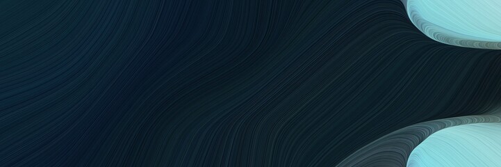 Poster - elegant decorative designed horizontal banner with very dark blue, sky blue and dim gray colors. fluid curved lines with dynamic flowing waves and curves
