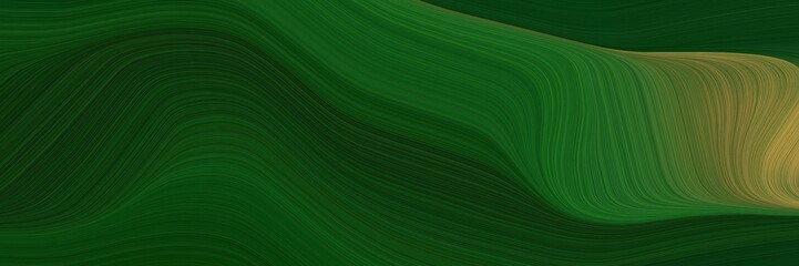 Poster - elegant decorative designed horizontal header with very dark green, pastel brown and dark olive green colors. fluid curved flowing waves and curves