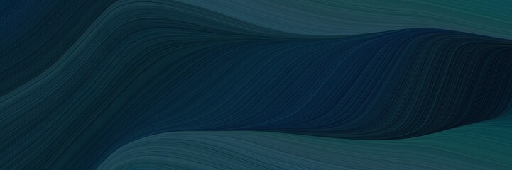 Poster - elegant artistic designed horizontal banner with very dark blue, dark slate gray and black colors. fluid curved flowing waves and curves