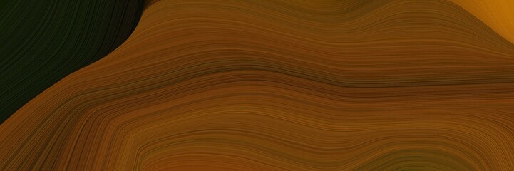 Poster - elegant colorful horizontal banner with chocolate, very dark green and saddle brown colors. fluid curved lines with dynamic flowing waves and curves