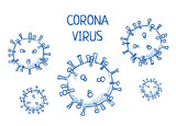 Fototapeta  - Set of corona virus icons. Hand drawn line art cartoon vector illustration.