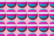 Close Up Of Transgender Pride Flag Badges