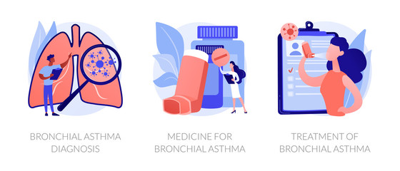 Sticker - Respiratory system disease. Breathing problems. Airway disease. Cough treatment. Bronchial asthma diagnosis, medicine and treatment metaphors. Vector isolated concept metaphor illustrations