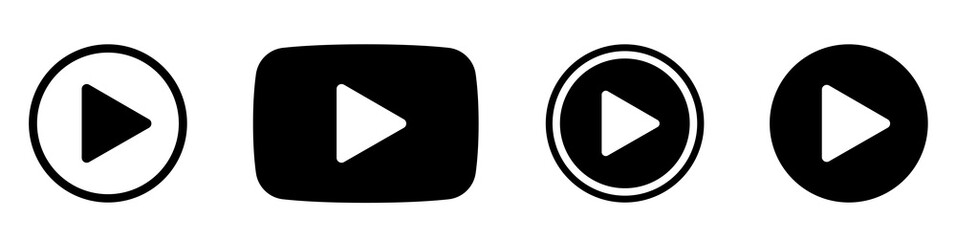 Poster - Play button сircle. Start buttons sumbol. Arrow logo. Player button flat style. Video audio player navigate collection. Game begin icon set on white beckground - stock vector.