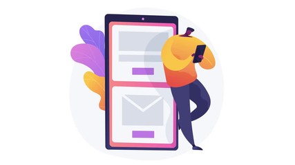 Poster - Mobile messaging. Modern communication technology, online chatting, SMS texting. Modern leisure activity. Guy checking email inbox with smartphone. 4K seamless loop video animation footage.