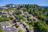 Fototapeta  - Aerial View of Residential Road Curving Along Hilltop near Bellevue, Washington
