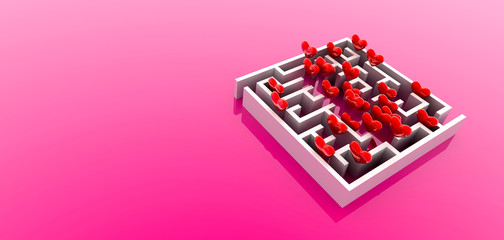 Poster - Love maze background, feelings and emotions illustration concepts. Original 3d rendering