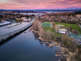Fototapeta  - Aerial of Supermoon Rising over 520 Bridge and Lake Washington