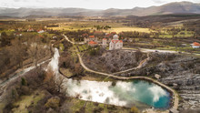 Aerial View Of Famous River Cetina Spring Near Kijevo In Dalmatia, Croatia.