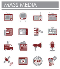 Poster - Mass media related icons set on background for graphic and web design. Creative illustration concept symbol for web or mobile app