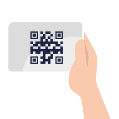 Hand holding qr code over paper design of technology scan information business price communication barcode digital and data theme Vector illustration