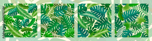 Fotografía 4 tropical seamless natural patterns of exotic leaves.