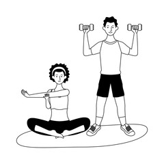 Wall Mural - young couple athletes practicing exercise characters