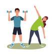 © Jemastock - young couple athlete practicing exercise characters