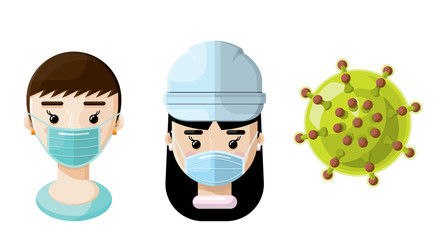 Flat Vector Set of Two Medical Professionals and a Virus Icon 6
