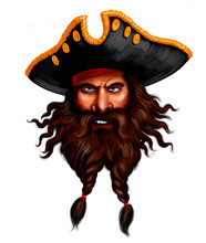Mad Looking Pirate Captain. Digital Illustration